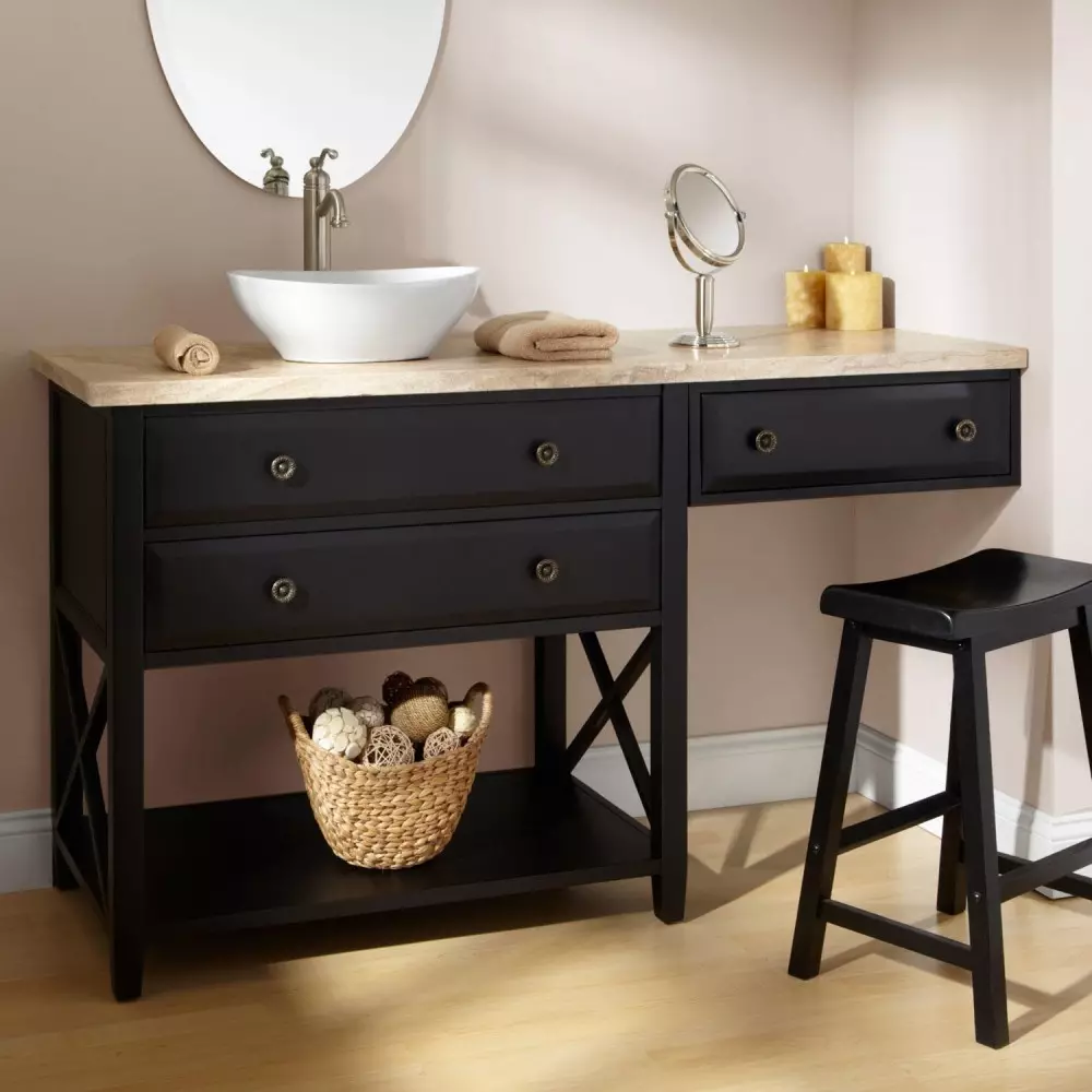 Bath Stands: Varieties Banyo Tables, IKEA Brand Pangkalahatang-ideya at iba pa, kahoy na nakatayo at iba pa 10150_9