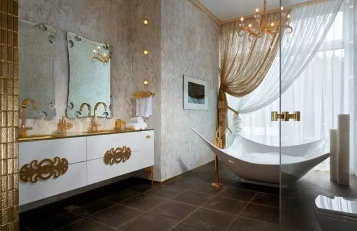 Háttérkép a fürdőszobában (120 fotók): A vízálló fotó tapéta, mosható nedvességálló öntapadós tapéta és üvegáruk a fürdőszobában. Milyen jobban illeszkedik? Vélemény 10155_107