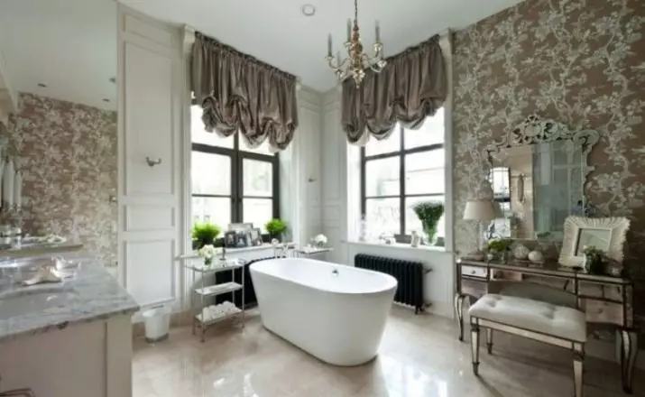 Háttérkép a fürdőszobában (120 fotók): A vízálló fotó tapéta, mosható nedvességálló öntapadós tapéta és üvegáruk a fürdőszobában. Milyen jobban illeszkedik? Vélemény 10155_114