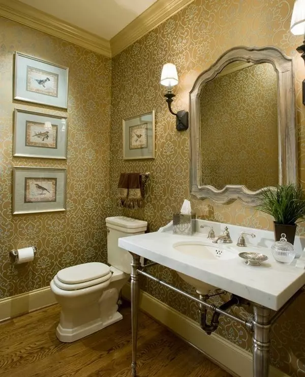 Pozadina u kupaonici (120 slike): ima vodootpornih foto tapeta, perive vlagu samoljepljive tapete i proizvodi od stakla za kupaonicu. Koji je bolji fit? Recenzije 10155_16
