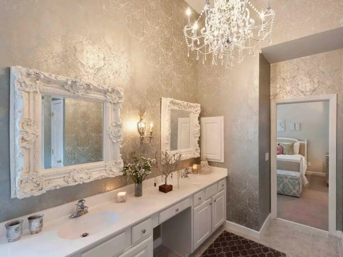 باتھ روم میں وال پیپر (120 فوٹو): باتھ روم کے لئے پنروک تصویر وال پیپر، واش قابل نمی مزاحم خود چپکنے والی وال پیپر اور شیشے کا سامان کی خصوصیات. کیا بہتر ہے؟ جائزے 10155_26