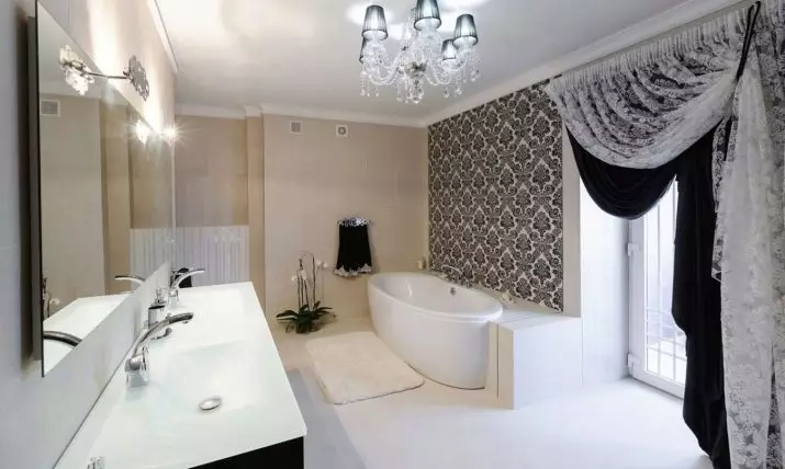 Háttérkép a fürdőszobában (120 fotók): A vízálló fotó tapéta, mosható nedvességálló öntapadós tapéta és üvegáruk a fürdőszobában. Milyen jobban illeszkedik? Vélemény 10155_34
