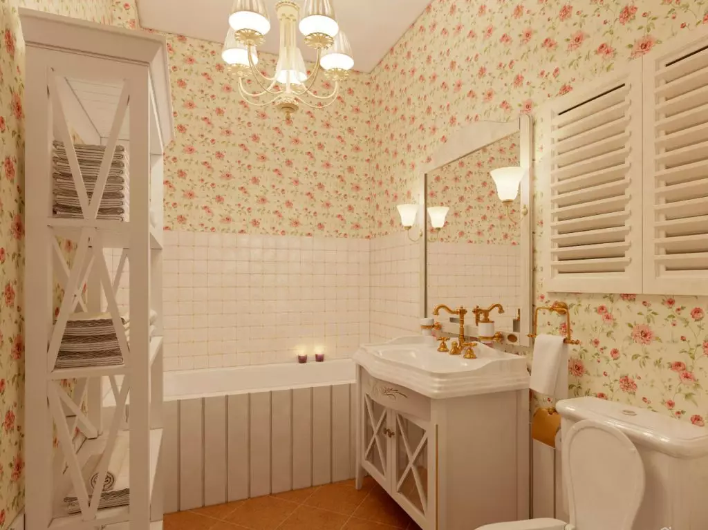 Tapeta v koupelně (120 fotografií): Vlastnosti vodotěsné fotky tapety, omyvatelná samolepicí stěna odolná proti vlhkosti a sklo pro koupelnu. Co je lepší? Recenze 10155_43
