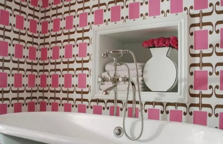 Háttérkép a fürdőszobában (120 fotók): A vízálló fotó tapéta, mosható nedvességálló öntapadós tapéta és üvegáruk a fürdőszobában. Milyen jobban illeszkedik? Vélemény 10155_6