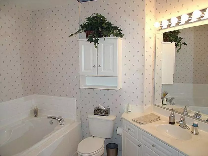 Tapeta v koupelně (120 fotografií): Vlastnosti vodotěsné fotky tapety, omyvatelná samolepicí stěna odolná proti vlhkosti a sklo pro koupelnu. Co je lepší? Recenze 10155_66