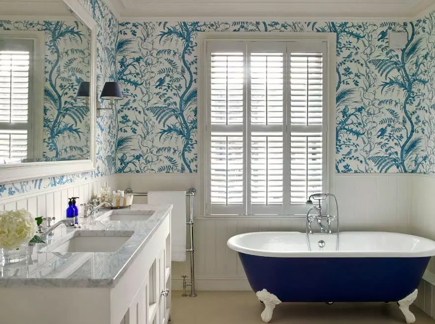 浴室壁纸（120张照片）：防水照片壁纸的特点，可用于浴室的可清洗防潮自粘壁纸和玻璃器皿。什么更适合？评论 10155_68