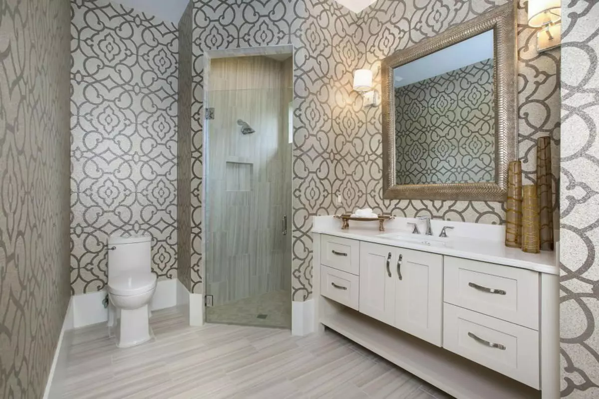 Taustakuva kylpyhuoneessa (120 kuvaa): ominaisuudet vedenpitävä valokuva taustakuva, pestävä kosteutta kestävä itseliimautuva taustakuva ja lasitavarat kylpyhuoneelle. Mikä parempi sovi? Arvostelut 10155_69