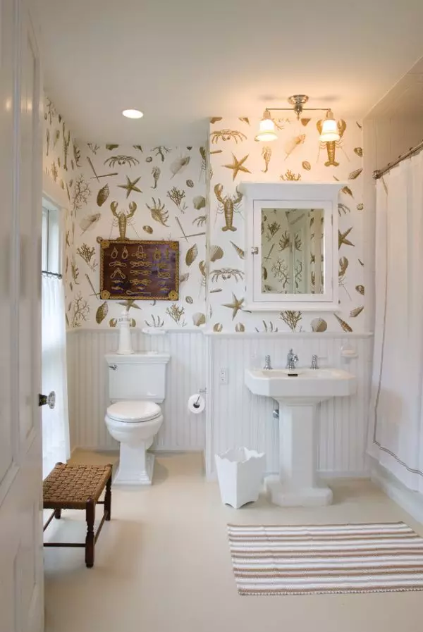 Háttérkép a fürdőszobában (120 fotók): A vízálló fotó tapéta, mosható nedvességálló öntapadós tapéta és üvegáruk a fürdőszobában. Milyen jobban illeszkedik? Vélemény 10155_85