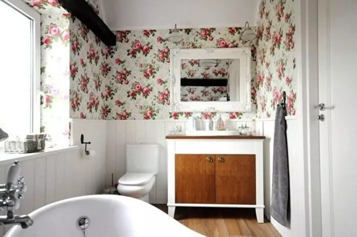 Háttérkép a fürdőszobában (120 fotók): A vízálló fotó tapéta, mosható nedvességálló öntapadós tapéta és üvegáruk a fürdőszobában. Milyen jobban illeszkedik? Vélemény 10155_90