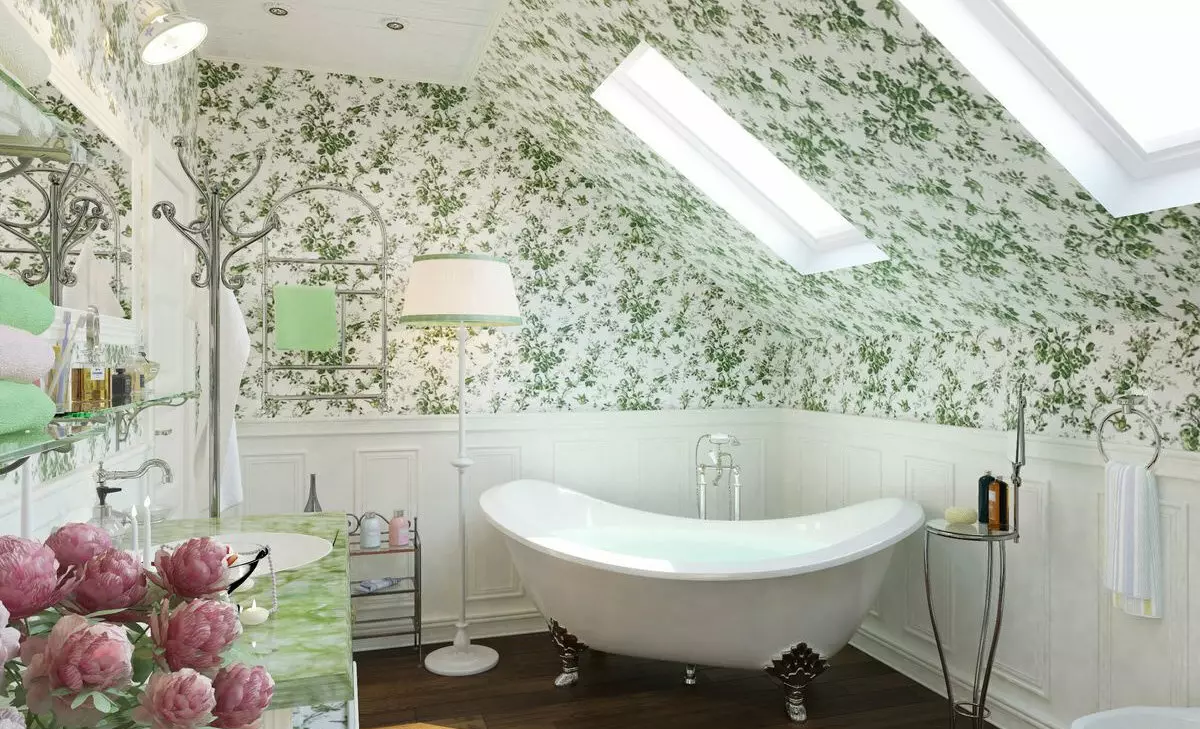 Háttérkép a fürdőszobában (120 fotók): A vízálló fotó tapéta, mosható nedvességálló öntapadós tapéta és üvegáruk a fürdőszobában. Milyen jobban illeszkedik? Vélemény 10155_92