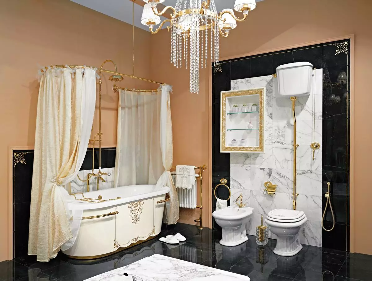 Piederumi vannas istabā (107 fotogrāfijas): veidi un komplekti uz vannas istabu, izvēle aksesuāri, marmora vannas istabas piederumi no Itālijas, piemēri no IKEA un citiem 10160_59