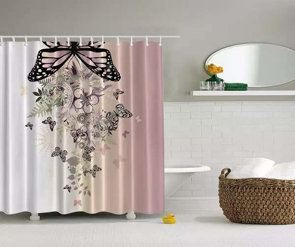 Badkar gardiner (100 bilder): Textilvattenavvisande gardiner, storlekar, vikning och transparenta, rullade och fototraktorer, från IKEA och andra 10162_6