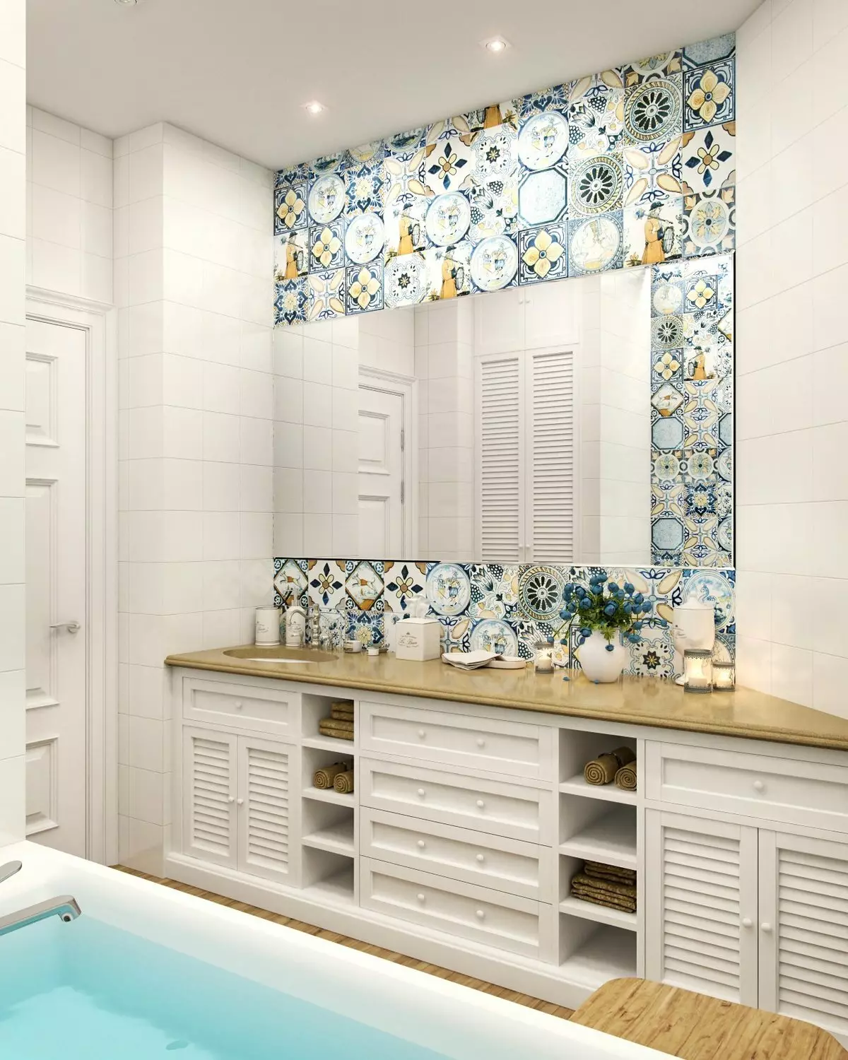 Vannas istabas dekors (68 fotogrāfijas): sienu dekorēšanas iespējas un grīdas dekoru idejas. Kā atjaunot stāvvadu? 10166_14