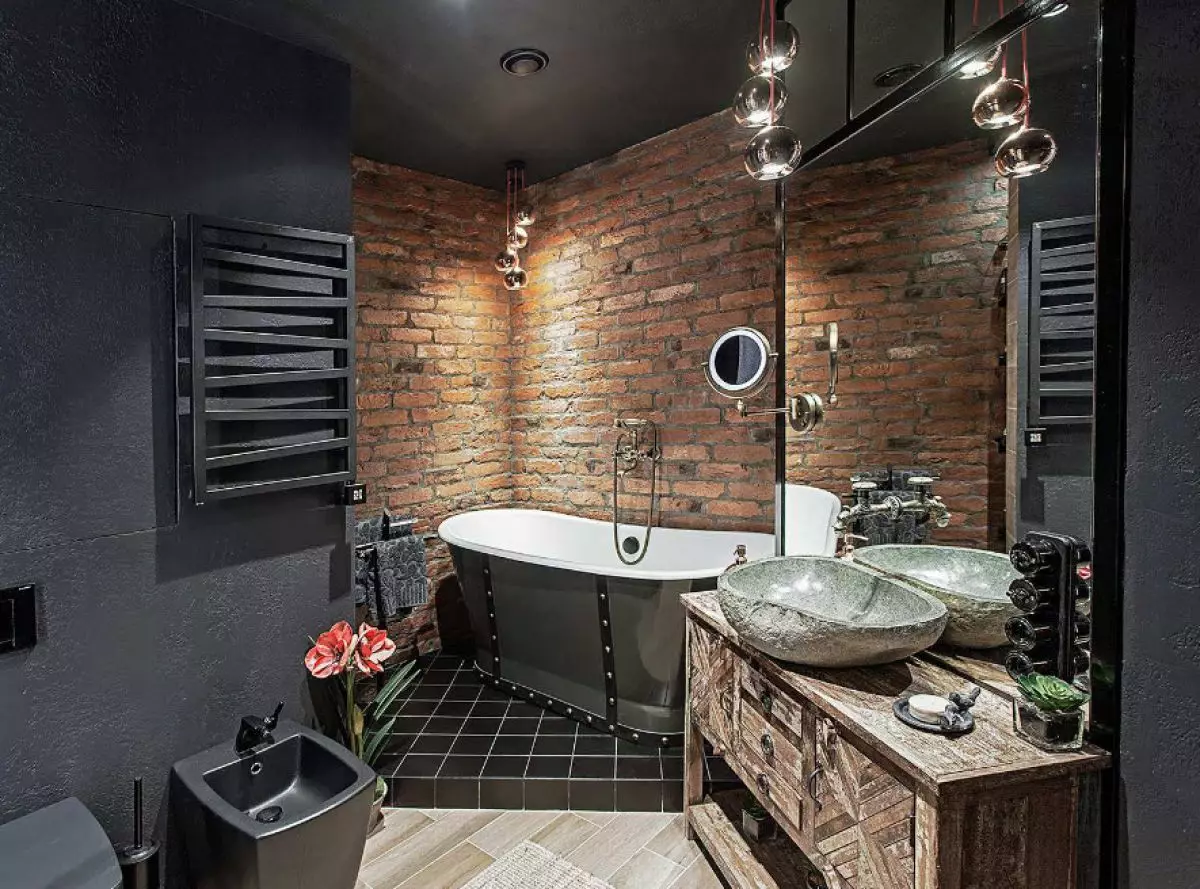 Fürdőszoba (165 fotók): Bath és zuhanyzó egy szobában. Gyönyörű és stílusos példák. A szervezőt választjuk. Ergonómia lehetőségek, tervezés 10167_105