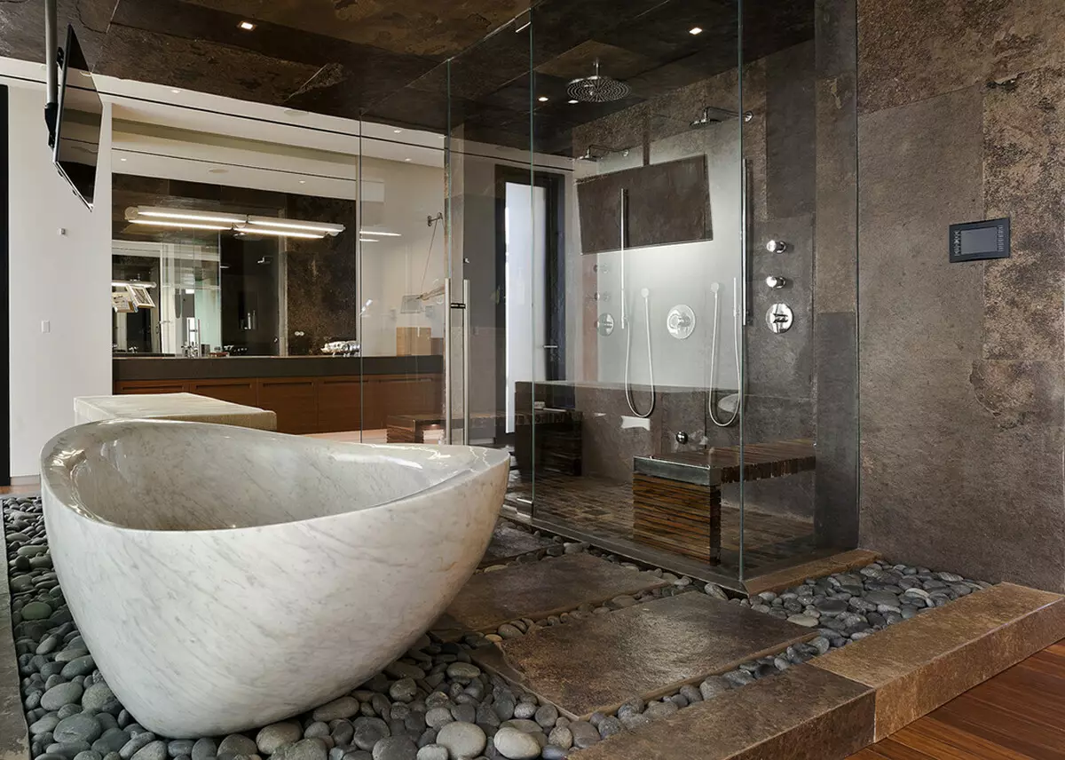 Fürdőszoba (165 fotók): Bath és zuhanyzó egy szobában. Gyönyörű és stílusos példák. A szervezőt választjuk. Ergonómia lehetőségek, tervezés 10167_135