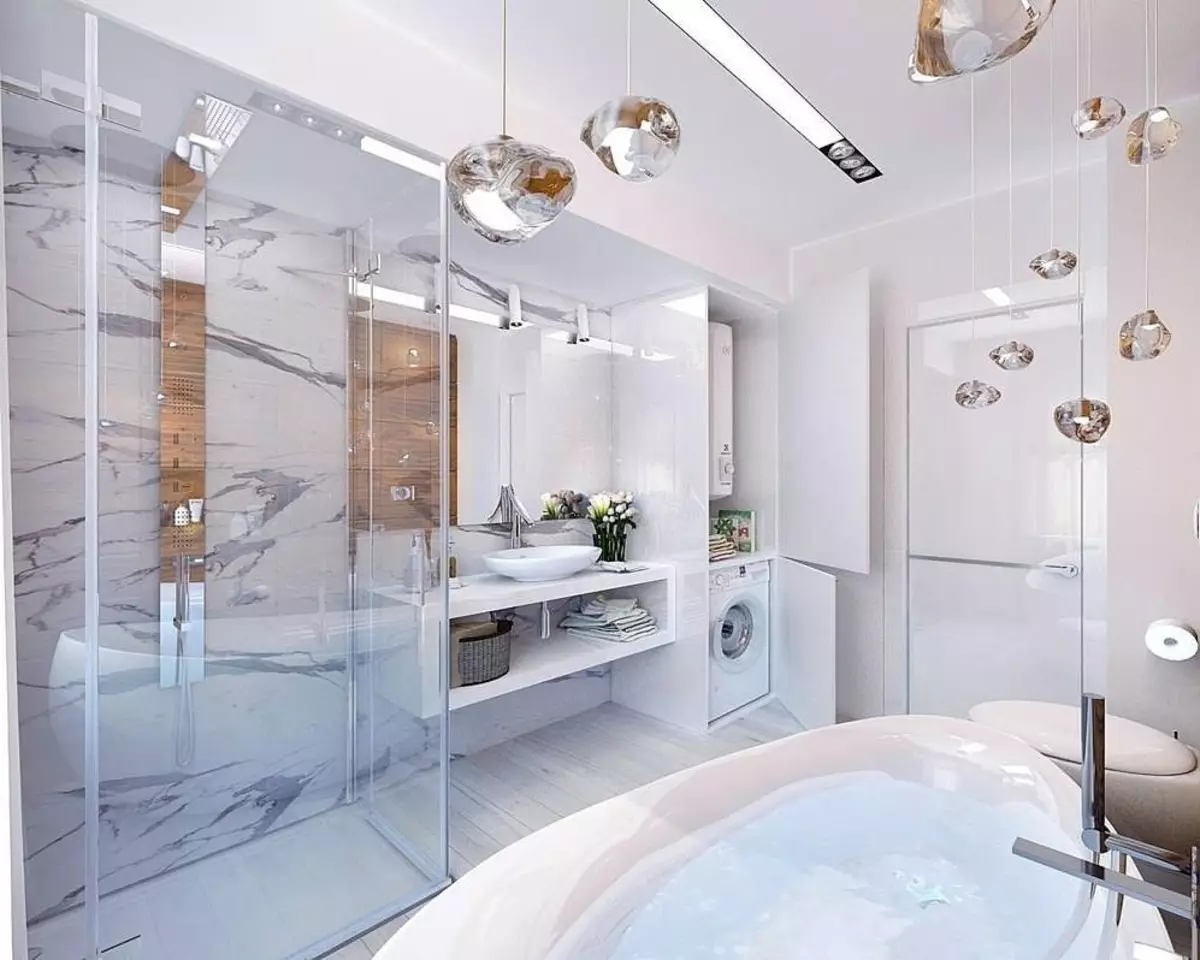 Kupaonica (165 fotografija): Kupaonica i tuš u jednoj sobi. Lijepi i elegantni primjeri. Odabrali smo organizator. Opcije ergonomije, dizajn 10167_147