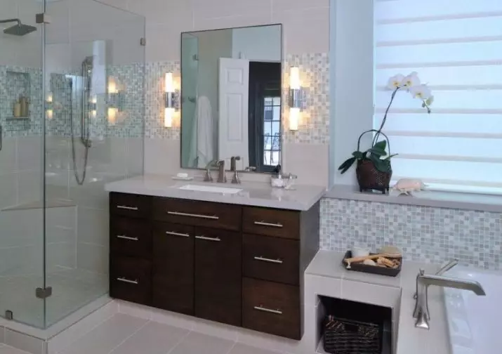 Bathroom Sconce: Ni elektas akvorezista modelojn en klasika kaj alia stilo sur la muro 10177_53