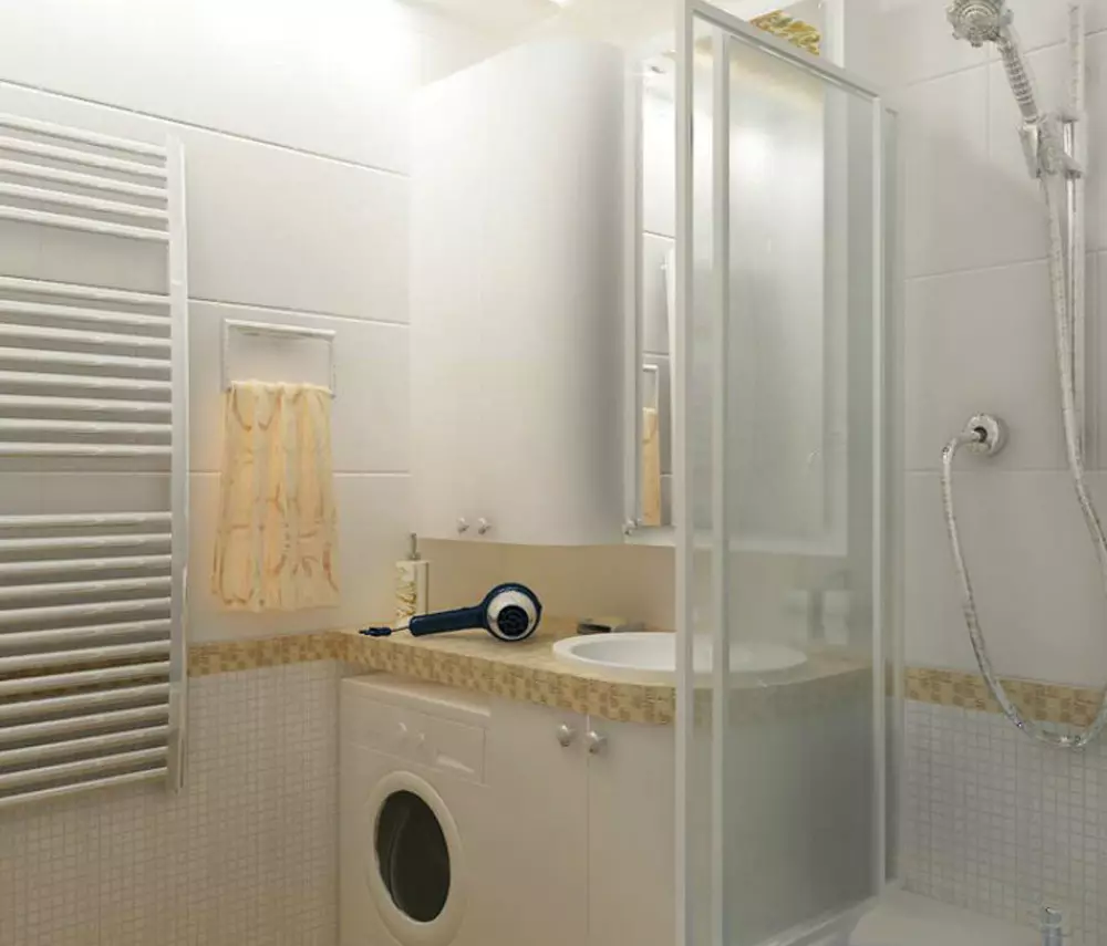 Thiết kế phòng tắm với vòi hoa sen (115 ảnh): Thiết kế một bồn tắm nhỏ với vòi hoa sen, phòng tắm thiết kế nội thất có máy giặt trong một ngôi nhà riêng 10181_6