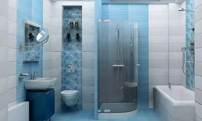 Thiết kế phòng tắm với vòi hoa sen (115 ảnh): Thiết kế một bồn tắm nhỏ với vòi hoa sen, phòng tắm thiết kế nội thất có máy giặt trong một ngôi nhà riêng 10181_60