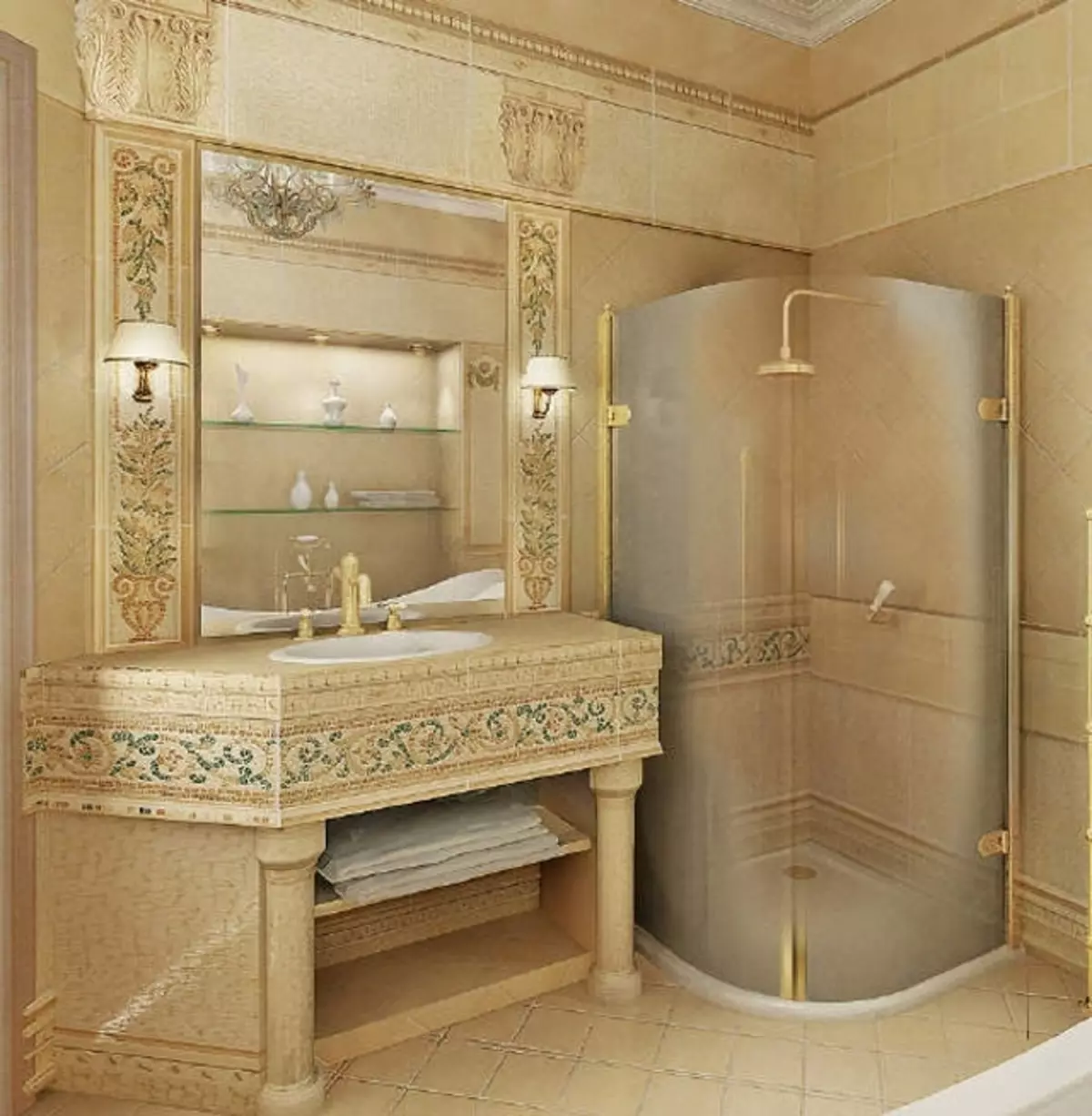 Thiết kế phòng tắm với vòi hoa sen (115 ảnh): Thiết kế một bồn tắm nhỏ với vòi hoa sen, phòng tắm thiết kế nội thất có máy giặt trong một ngôi nhà riêng 10181_69