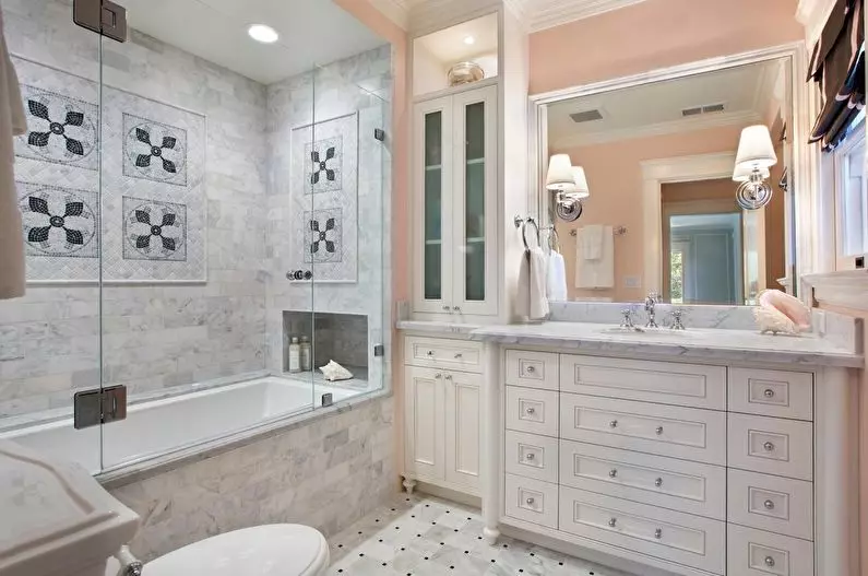Thiết kế phòng tắm với vòi hoa sen (115 ảnh): Thiết kế một bồn tắm nhỏ với vòi hoa sen, phòng tắm thiết kế nội thất có máy giặt trong một ngôi nhà riêng 10181_72