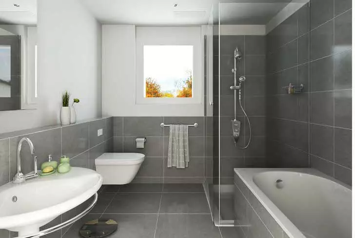 Thiết kế phòng tắm với vòi hoa sen (115 ảnh): Thiết kế một bồn tắm nhỏ với vòi hoa sen, phòng tắm thiết kế nội thất có máy giặt trong một ngôi nhà riêng 10181_91