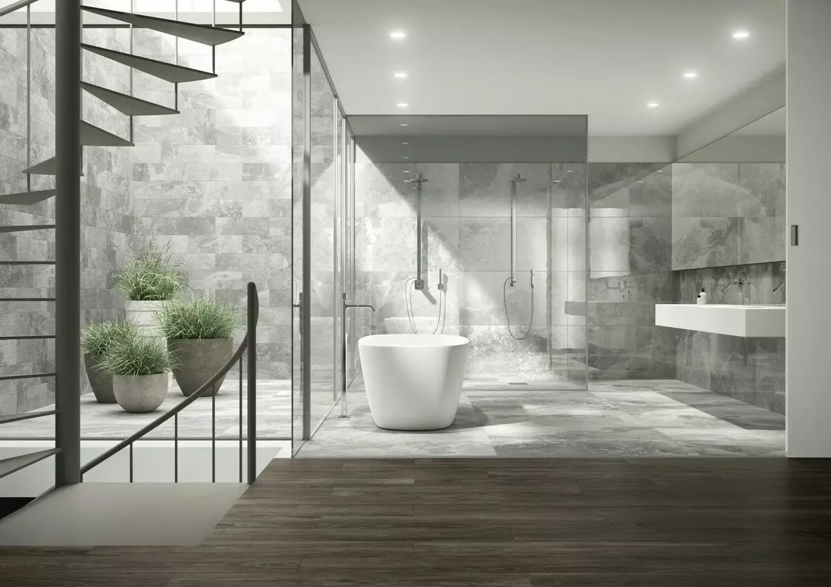 Kamar mandi marmer (98 foto): Mandi marmer dalam desain ruangan, kombinasi marmer putih dan kayu di kamar mandi, contoh interior 10185_65