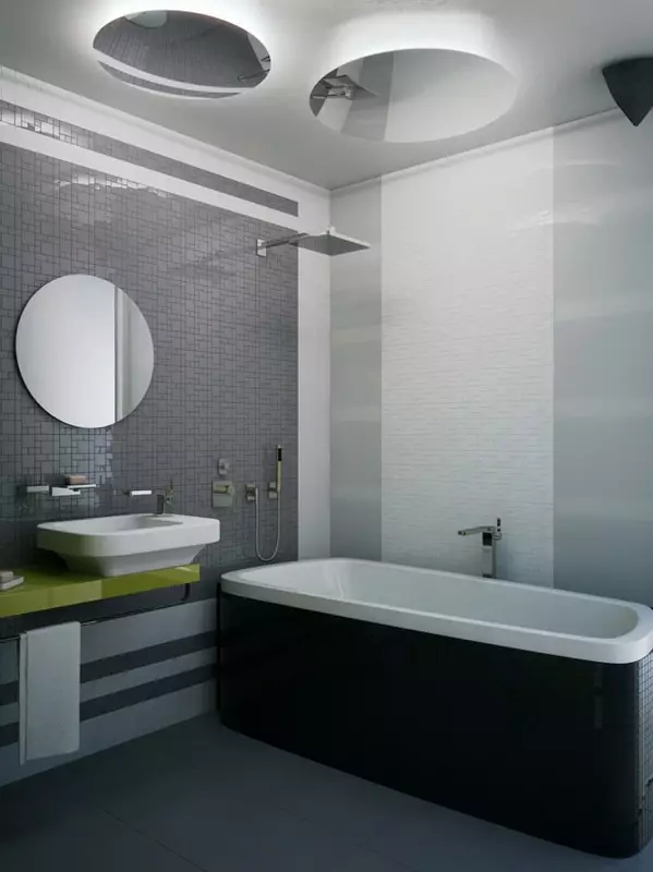 Bagno grigio (77 foto): Design della camera nei colori grigi. Scegli colore e stile. La combinazione di blu, rosa, giallo e turchese. Esempi di interni moderni 10189_11