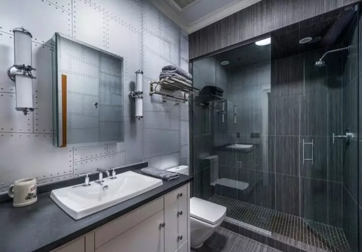 Szürke fürdőszoba (77 fotó): Szürke színű szoba kialakítása. Válasszon színt és stílusokat. A kék, rózsaszín, sárga és türkiz kombinációja. Példák a modern belső térre 10189_17