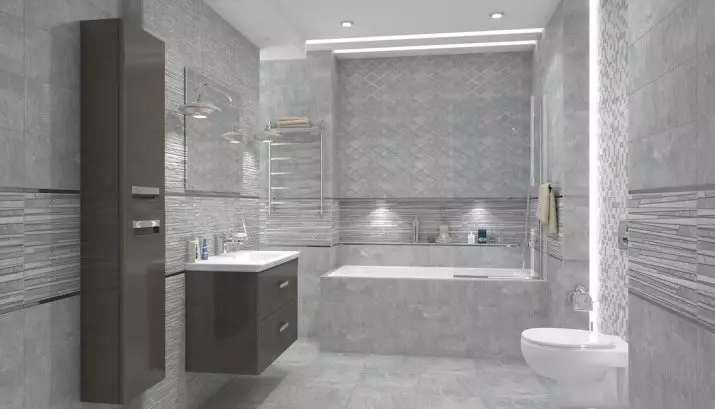 Szürke fürdőszoba (77 fotó): Szürke színű szoba kialakítása. Válasszon színt és stílusokat. A kék, rózsaszín, sárga és türkiz kombinációja. Példák a modern belső térre 10189_19