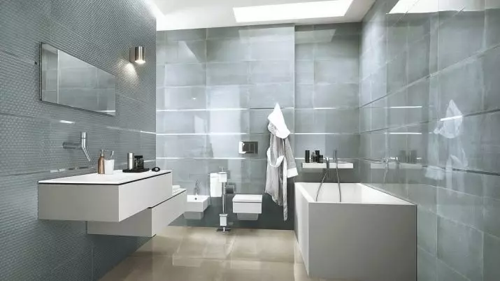 Szürke fürdőszoba (77 fotó): Szürke színű szoba kialakítása. Válasszon színt és stílusokat. A kék, rózsaszín, sárga és türkiz kombinációja. Példák a modern belső térre 10189_25