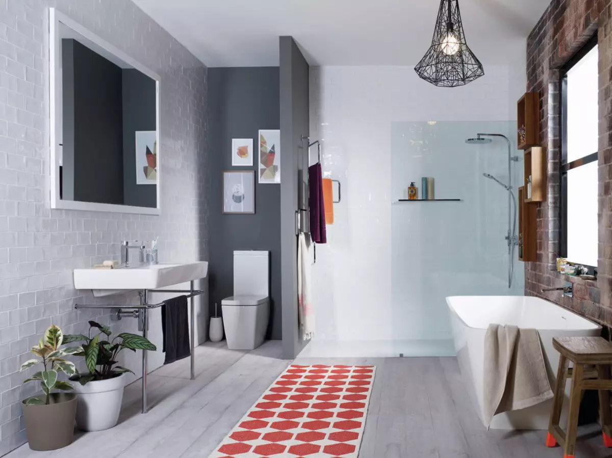 Szürke fürdőszoba (77 fotó): Szürke színű szoba kialakítása. Válasszon színt és stílusokat. A kék, rózsaszín, sárga és türkiz kombinációja. Példák a modern belső térre 10189_45