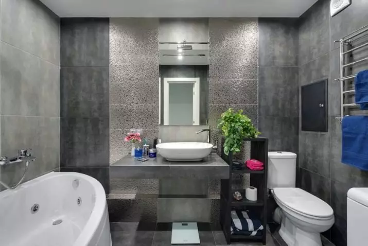 Szürke fürdőszoba (77 fotó): Szürke színű szoba kialakítása. Válasszon színt és stílusokat. A kék, rózsaszín, sárga és türkiz kombinációja. Példák a modern belső térre 10189_69
