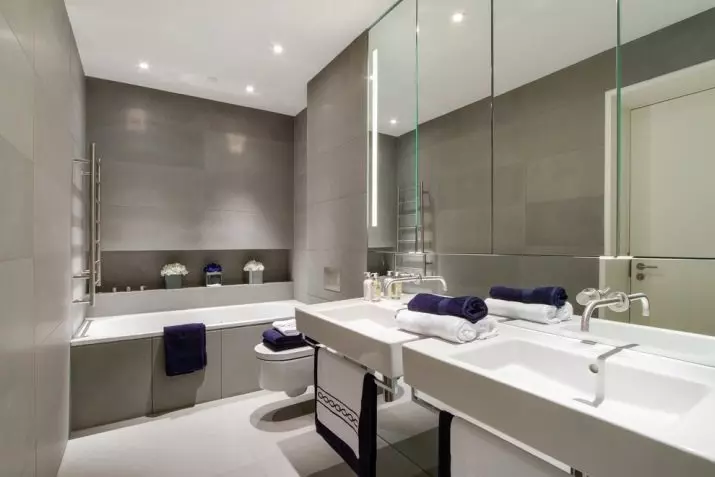 Szürke fürdőszoba (77 fotó): Szürke színű szoba kialakítása. Válasszon színt és stílusokat. A kék, rózsaszín, sárga és türkiz kombinációja. Példák a modern belső térre 10189_70