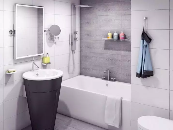 Szürke fürdőszoba (77 fotó): Szürke színű szoba kialakítása. Válasszon színt és stílusokat. A kék, rózsaszín, sárga és türkiz kombinációja. Példák a modern belső térre 10189_73