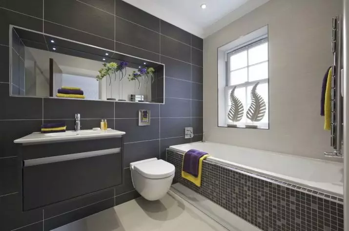 Szürke fürdőszoba (77 fotó): Szürke színű szoba kialakítása. Válasszon színt és stílusokat. A kék, rózsaszín, sárga és türkiz kombinációja. Példák a modern belső térre 10189_77