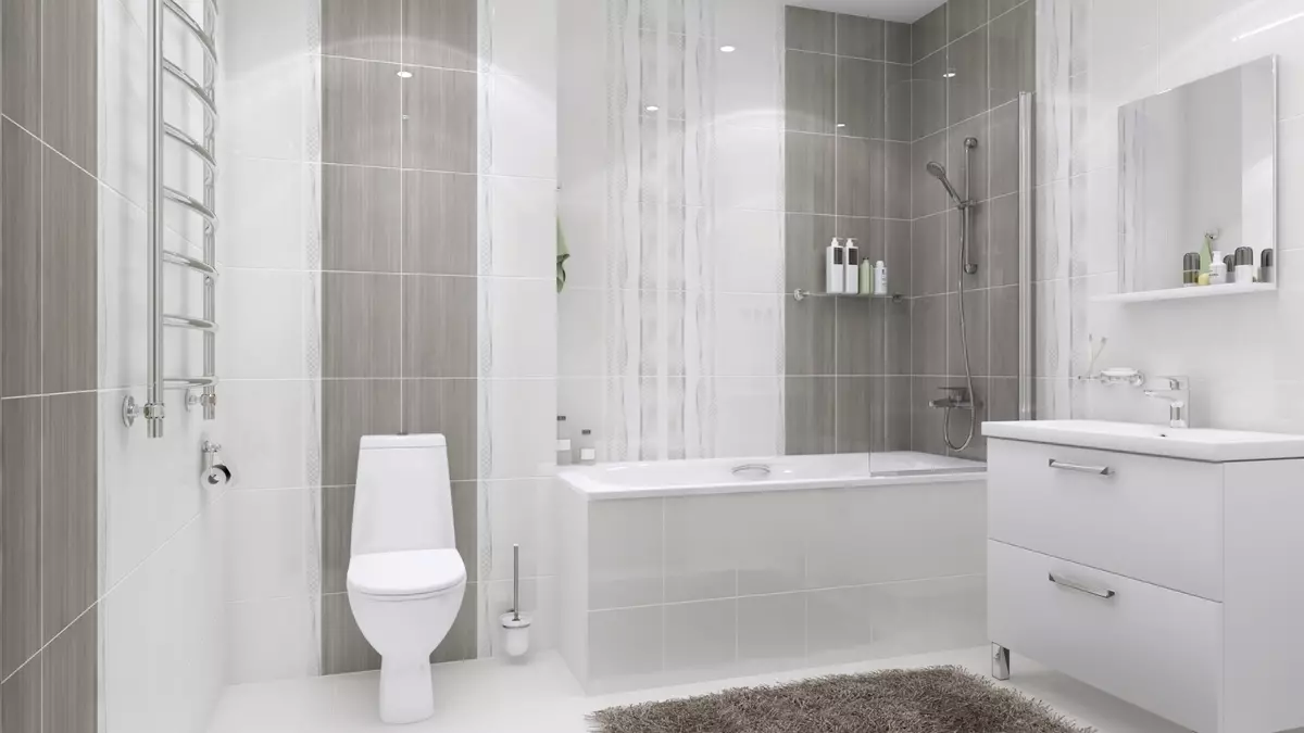 Fehér fürdőszoba (84 fotó): Szoba kialakítása fehér árnyalatokban, fényes ékezetekkel. Modern belsőépítészeti ötletek kis fehér fürdőszoba betétekkel 10191_19