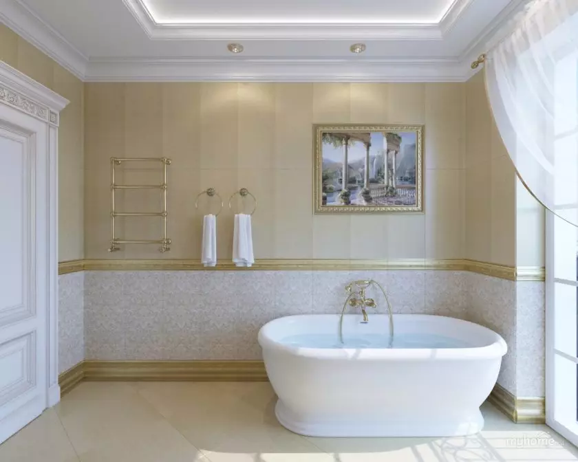 Salle de bain blanche (84 photos): design de chambre dans des tons blancs avec des accents lumineux. Idées de design d'intérieur modernes Petite salle de bain blanche avec inserts 10191_25