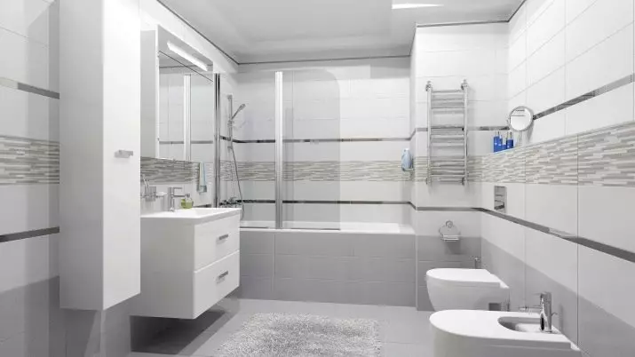 Salle de bain blanche (84 photos): design de chambre dans des tons blancs avec des accents lumineux. Idées de design d'intérieur modernes Petite salle de bain blanche avec inserts 10191_35