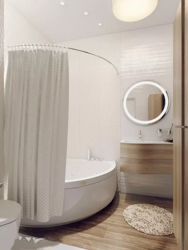 White banyo (84 mga larawan): disenyo ng kuwarto sa puting tono na may maliwanag na accent. Modern Interior Design Ideas maliit na puting banyo na may pagsingit 10191_43