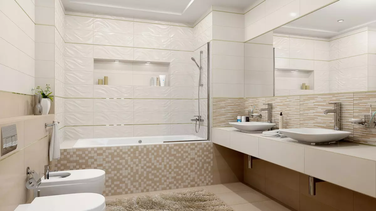 White banyo (84 mga larawan): disenyo ng kuwarto sa puting tono na may maliwanag na accent. Modern Interior Design Ideas maliit na puting banyo na may pagsingit 10191_74