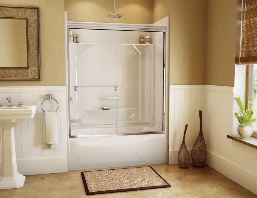 Perdele glisante pentru baie: ecran de plastic și duș retractabil, colț și alte modele 10192_27