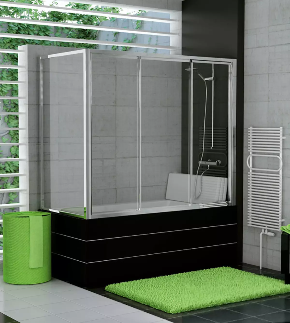 Sliding curtains for the bathroom: plastic screen and retractable shower, corner and other models 10192_3