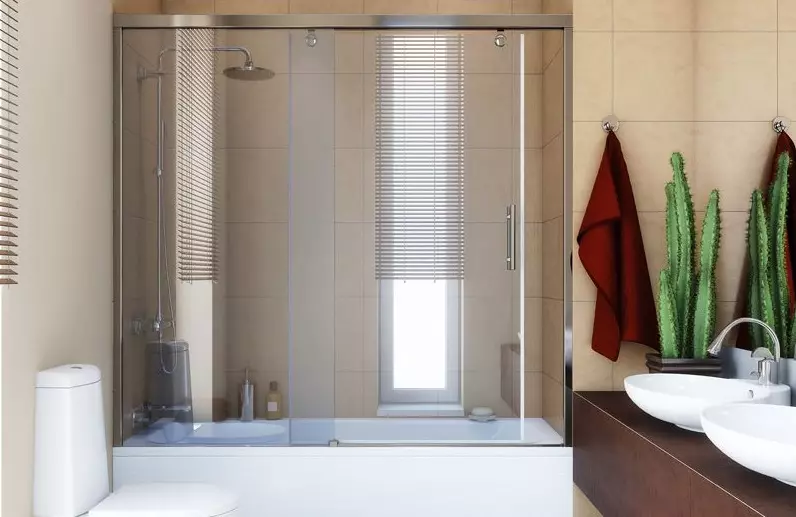 Sliding curtains for the bathroom: plastic screen and retractable shower, corner and other models 10192_37