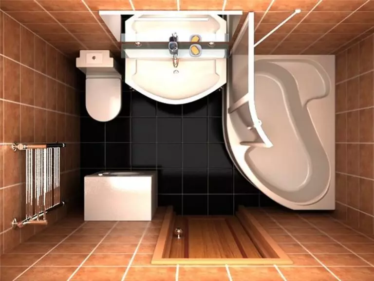 Reka bentuk bilik mandi dengan mesin basuh dengan keluasan 4 km. M (46 gambar): Projek bilik mandi dengan tandas dan mesin basuh, perancangan yang berjaya 10199_25