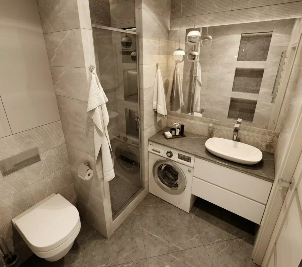 Desain kamar mandi kanthi mesin cuci kanthi area 4 km. M (46 foto): proyek kamar mandi nganggo jamban lan mesin cuci, perencanaan sukses 10199_41