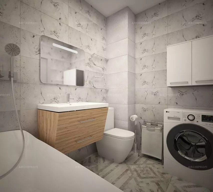 Fürdőszoba kialakítása mosógéppel, 4 km-es területen. M (46 fotók): fürdőszoba projekt WC-vel és mosógéppel, sikeres tervezés 10199_43