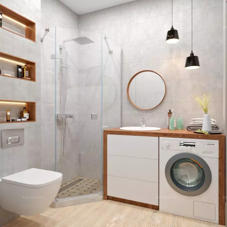 การออกแบบห้องน้ำพร้อมเครื่องซักผ้าที่มีพื้นที่ 4 กิโลเมตร M (46 ภาพ): โครงการห้องน้ำพร้อมห้องสุขาและเครื่องซักผ้า, การวางแผนที่ประสบความสำเร็จ 10199_45