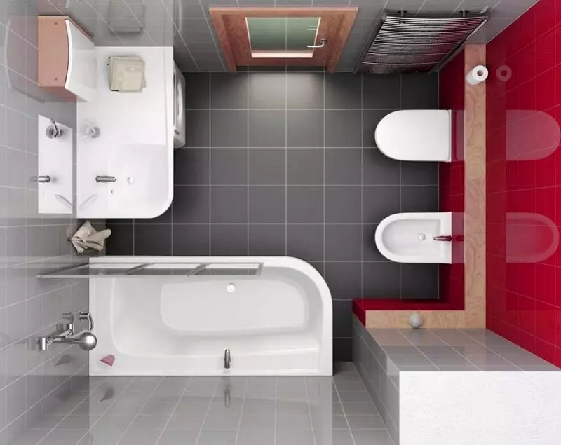 Reka bentuk bilik mandi dengan mesin basuh dengan keluasan 4 km. M (46 gambar): Projek bilik mandi dengan tandas dan mesin basuh, perancangan yang berjaya 10199_46