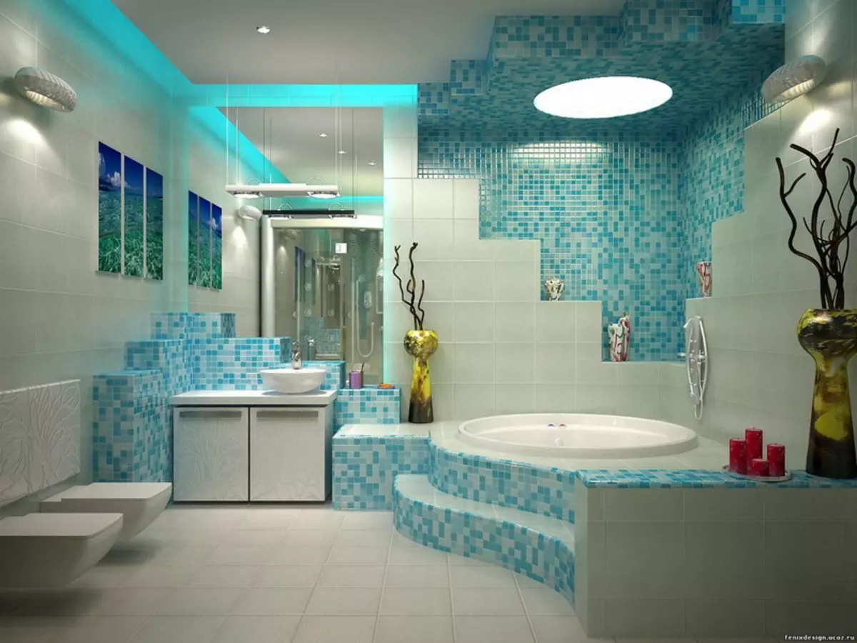 Bilik mandi Turquoise (61 foto): Contoh reka bentuk bilik mandi dalam warna ini. Kita faham dalam warna, buat pedalaman yang indah 10203_11